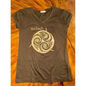 Ladies Ireland Irish V Neck Green Celtic Design T-Shirt - Size Medium